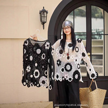 欧洲站安可拉红法式钩花镂空针织衫女秋新款外搭罩衫流苏针织上衣