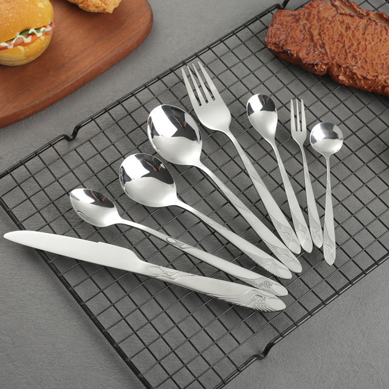 Cross-border Amazon Stainless Steel Western Tableware 35# Crane Series Knife, Fork and Spoon Household Four-piece Set Cross-border Amazon Stainless Steel Western Tableware 35# Crane Series Knife, Fork and Spoon Household Four-piece Set