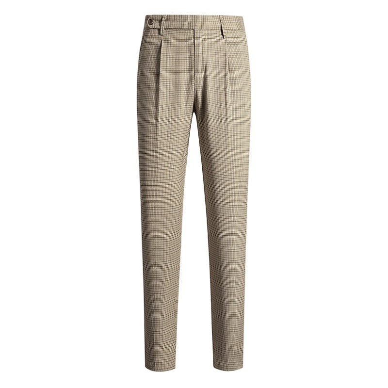 Pantalones casuales de pata de gallo de verano para hombres pantalones delgados sueltos de traje recto pantalones cortos de negocios pantalones a cuadros de estación europea para hombres