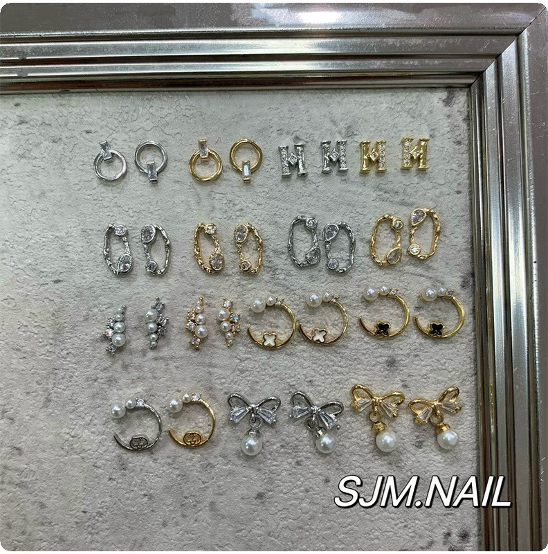 Cross-Border Nail Art Color-Preserving Zircon Accessories Japanese-Style Copper-Inlaid Zircon Bowknot Four-Leaf Clover Metal Nail Decorations