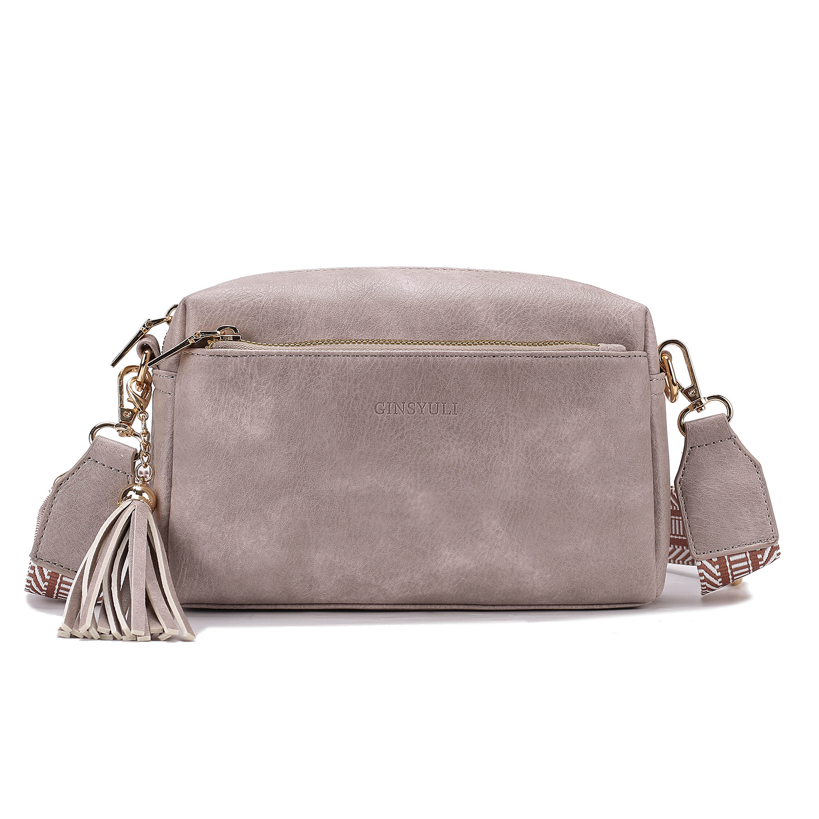 New Women's Crossbody Three Zipper Mobile Phone Leather Handbag Guitar Strap Shoulder Bag_voghion.com