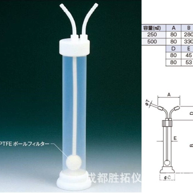 Лабораторная цилиндрическая бутылка для мытья тефлонового газа, трубчатая бутылка с поглощением газа PFA