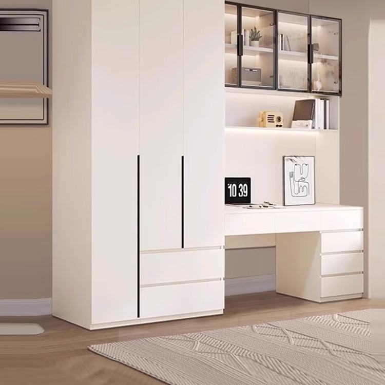 Enf-Grade Solid Wood Desk Computer Desk with Wardrobe Integrated Bedroom Home Jumpsuit Cabinet Combination Study Table