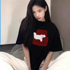 アメリカの怠惰な風の黒いプリントの半袖のtシャツの女性の夏の新型の爆発的な爆発のゆったりしているカジュアルなtシャツの半袖の上着