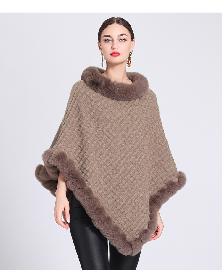 Pelzkragen Cape Cape Damen Strickpullover Pullover Cape Mantel_voghion.com
