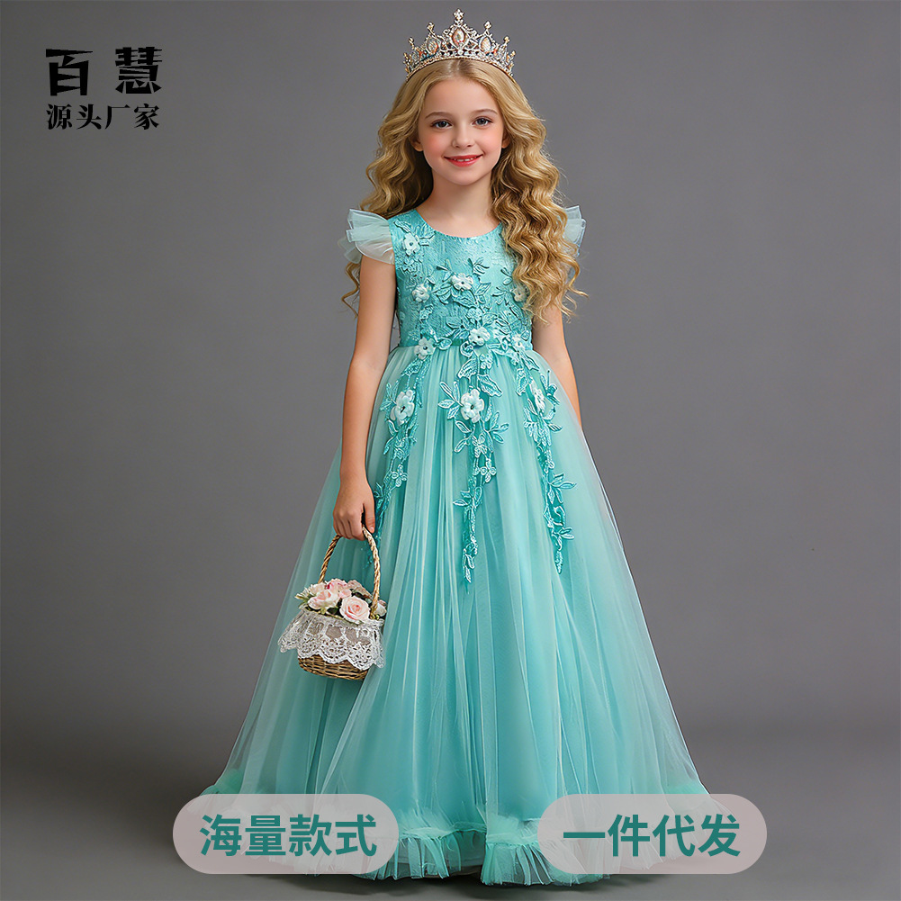 Comercio exterior ropa para niños niñas nuevo vestido de princesa mediano y grande vestido largo para niños verano ropa de rendimiento de piano para niños al por mayor