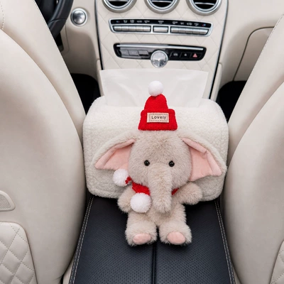 Car tissue box/set back tissue holder, multifunctional tissue - red-hat-red-scarf-gray-elephant-armrest-version