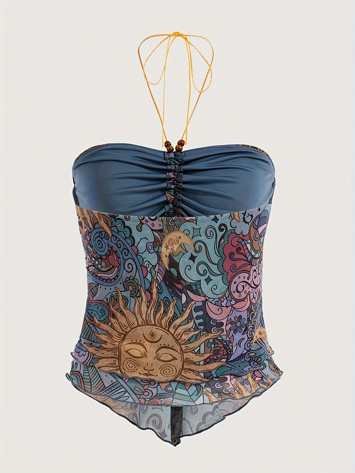 Damen Y2k Sommer Trägertop Mit Sonnenblumenmuster Aus Mesh_voghion.com