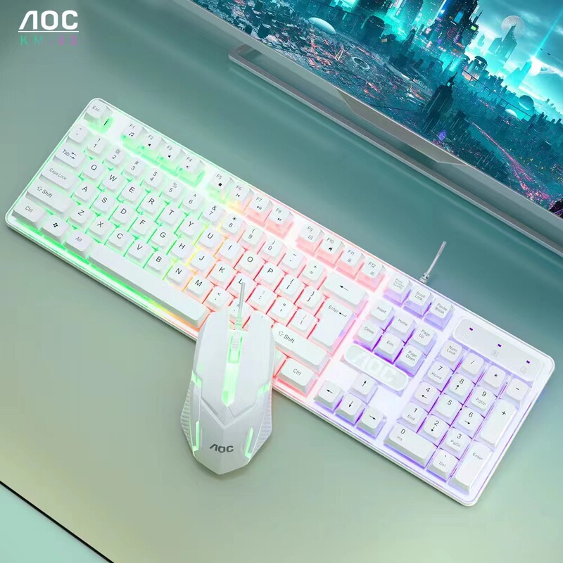 AOC KM100 メカニカルフィール有線キーボードとマウスセットデスクトップノートブックユニバーサルカラーライトゲーミングキーボードとマウス|undefined
