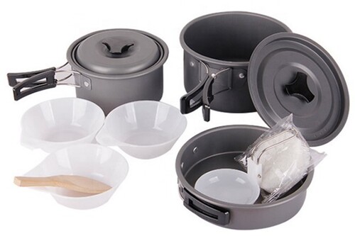 Manufacturer supplies alumina pot set for 2-3 people, outdoor camping combination pot set, cooking supplies wholesale DS300