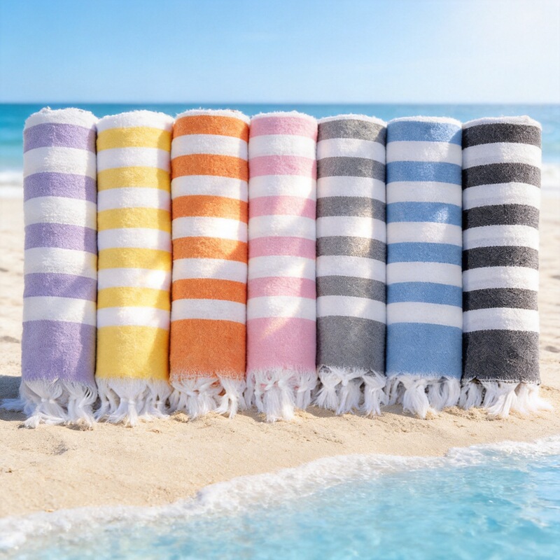 Logo Embroidered Cotton Turkish Towel, Yarn-Dyed Rectangular Adult Beach Bath Towel, Fashionable 80X160 Bath Towel
