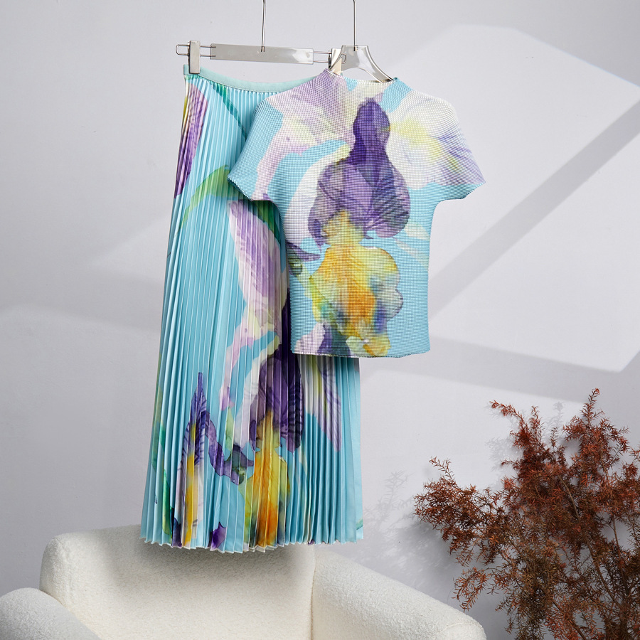 Elegant Pleated Two Piece Pant Set For Women With Floral Print_voghion.com