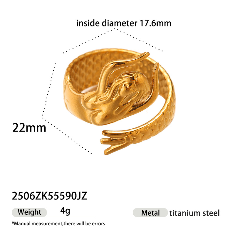 Anillo de acero de titanio al por mayor transfronterizo de Tena, lujo ligero, estrella de mar de nicho, sirena, soporte de acero inoxidable, joyería de mano de estilo europeo y americano