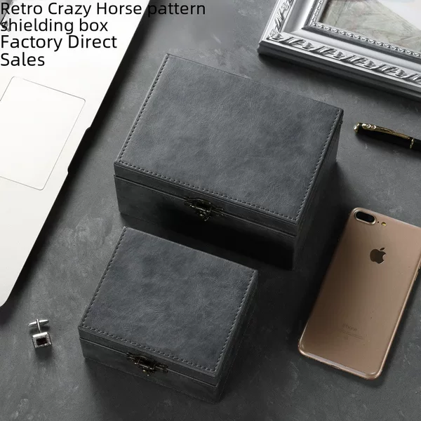Large and Small Amazon Crazy Horse Retro rfid Mobile Phone Signal Radiation Protection Car Key Bank Card Shielding Box