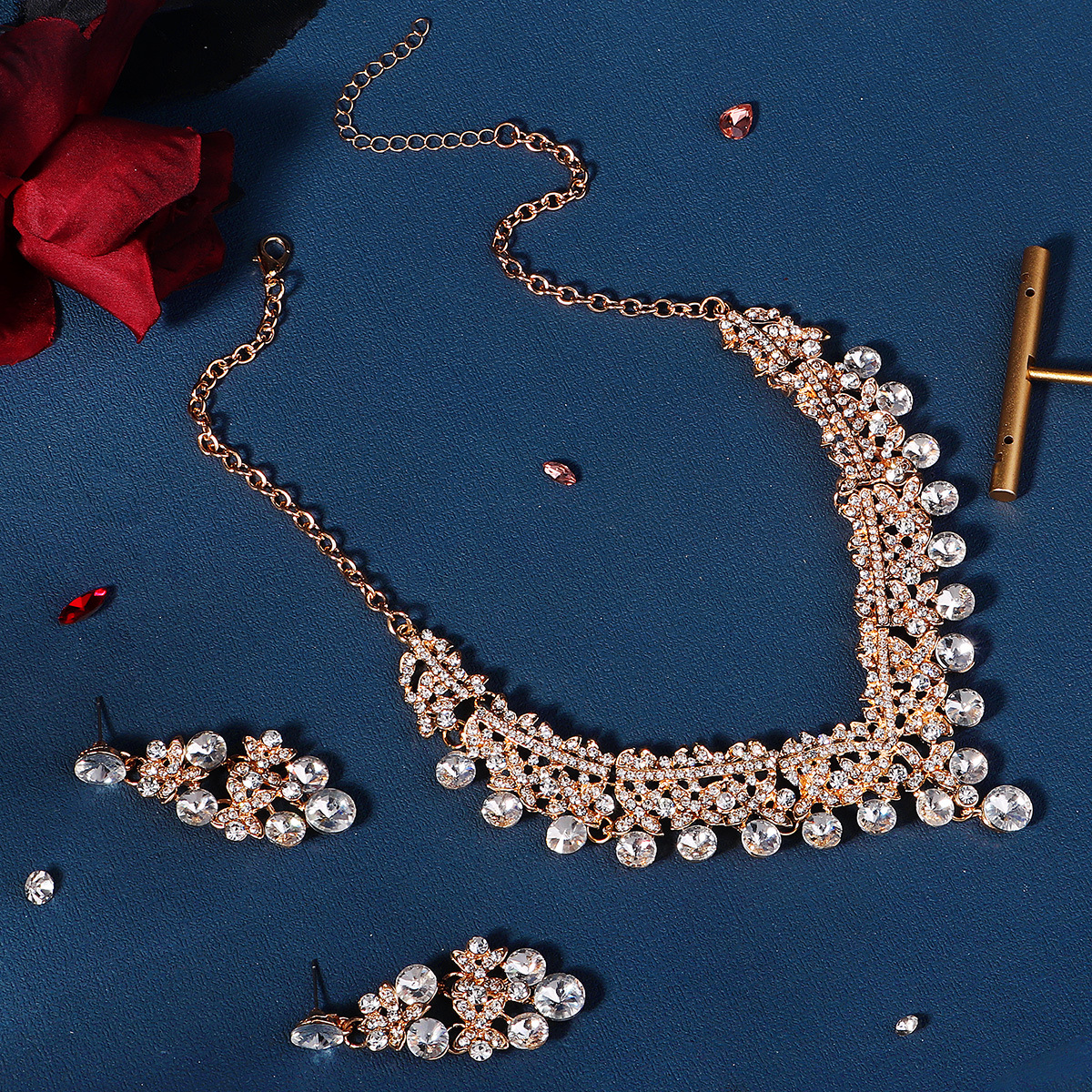 255g Weight Jewelry Set Classification Hair Accessories Earrings Necklace Quantity Wedding, Banquet, Formal Occasion Alloy Material wedding season Festival Solid Color Pattern Women's Gender Elegant, Glam, Romantic Style Elegant Glam Romantic Solid Color Alloy Wedding Season Women's Jewelry Set 2