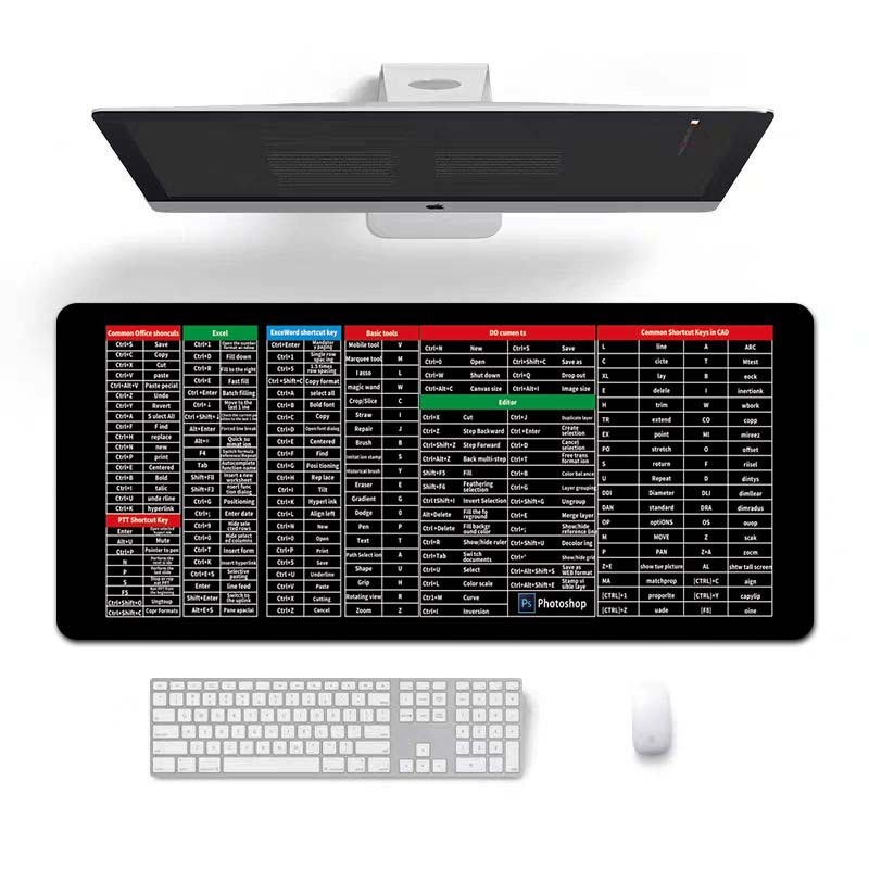 跨境批发热销英文快捷键多国语言定制耐脏鼠标垫办公桌垫MousePad|undefined