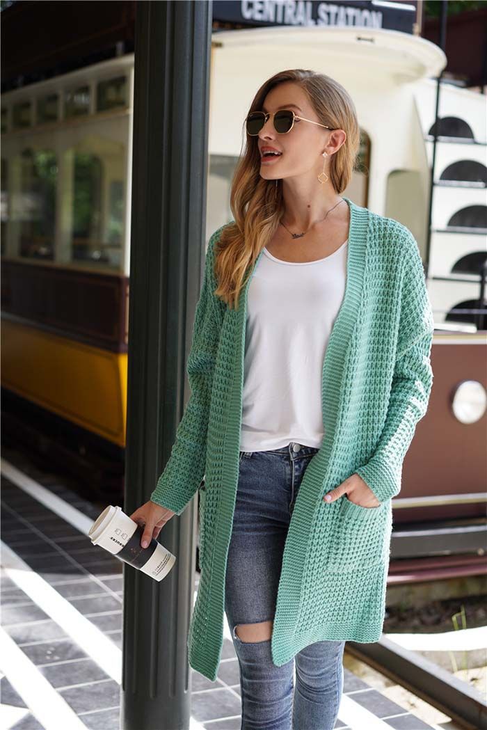 Mid-Length Loose Knitted Cardigan NSYF72048