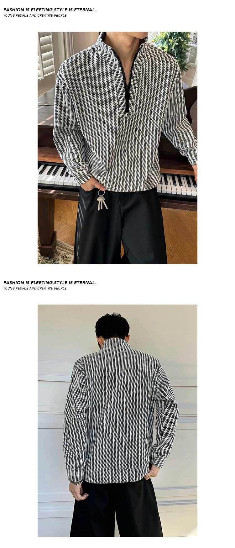 Sweatshirt With Half-zip Stand-up Collar And Herringbone Pattern_voghion.com