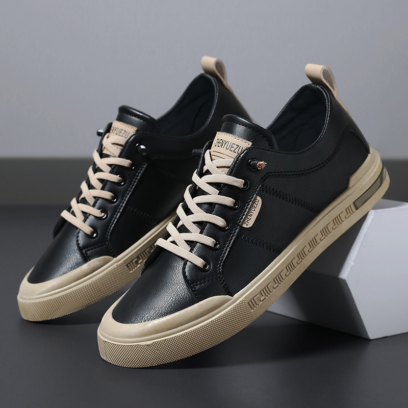 Zapatos transfronterizos de hombre, zapatos transpirables de alto nivel, zapatos de skate de un pie, zapatos de cuero casuales de hombre, zapatos deportivos de cuero PU pequeños zapatos blancos