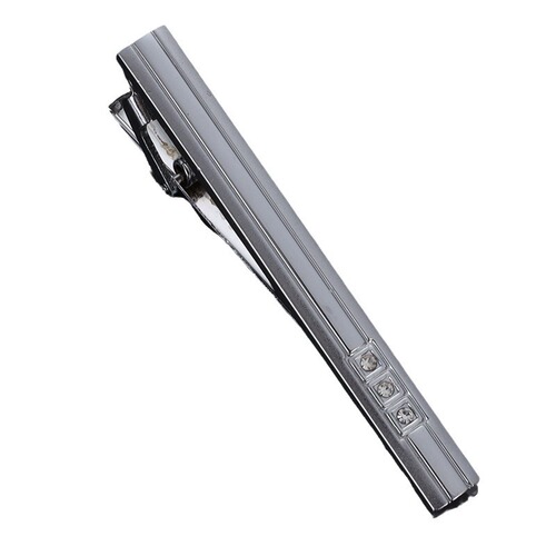 Wholesale men's formal silver tie clip with diamonds, fashionable and simple business sandblasted matte glossy diamond tie clip