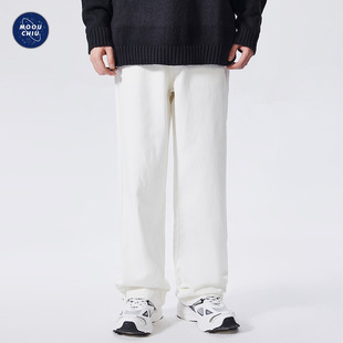 Muqiu Men's Clothing Autumn New Trendy Brand White Jeans Men's American Street Loose Straight-Leg Casual Wide Leg Pants