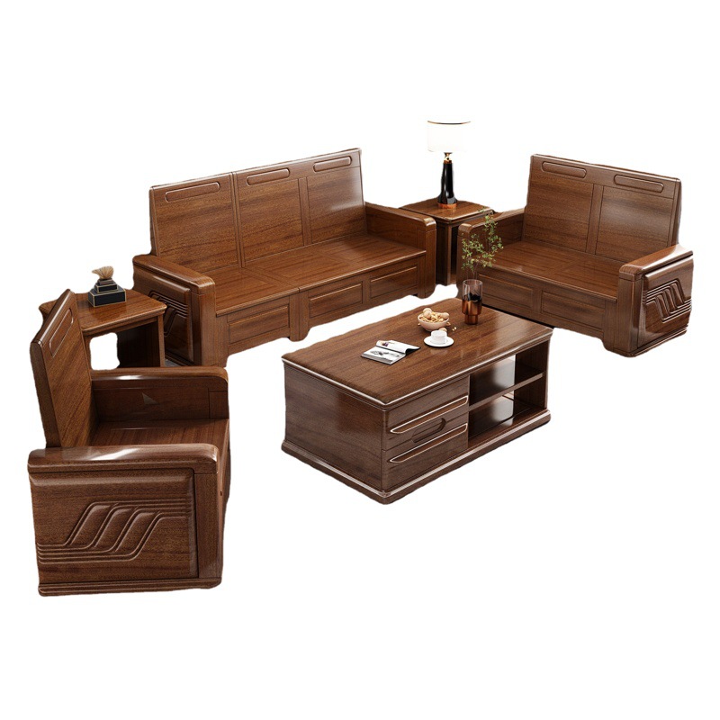 Solid Wood Sofa Made of Red Sandalwood, Suitable for Both Winter and Summer Use, Living Room Storage, Chaise Corner Sofa, New Chinese-Style Furniture, Chinese-Style Sofa