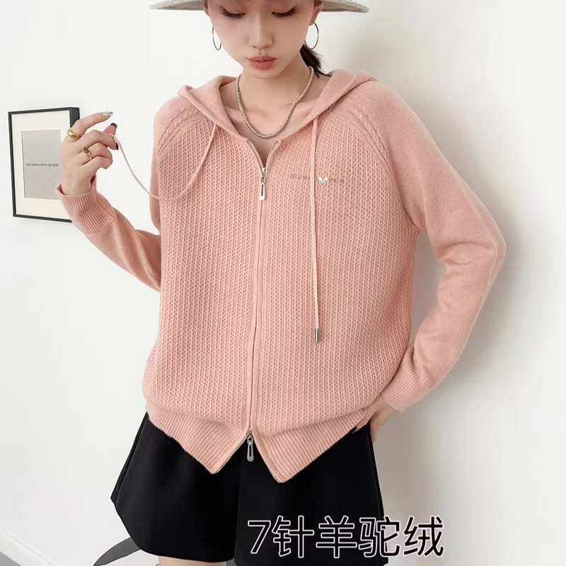 Korean Style Double Zipper Hooded Sweater Women's New Alpaca Fleece Loose Casual Knitted Cardigan Jacket for Autumn and Winter 2024 Korean Style Double Zipper Hooded Sweater Women's New Alpaca Fleece Loose Casual Knitted Cardigan Jacket for Autumn and Winter 2024