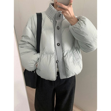 TG 冬日轻盈保暖高领毛织拼缝羽绒面包服女2025新款系扣外套26040