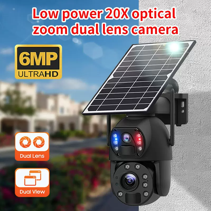 双目wifi摄像头600万10倍变焦户外太阳能枪球无线监控太阳能监控