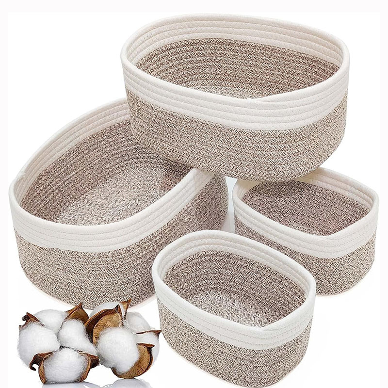 Cesta tejida de cuerda de algodón hecha a mano al estilo japonés Cesta de almacenamiento de artículos diversos para ropa Cesta de almacenamiento de bocadillos domésticos Juego de cuatro piezas transfronterizo