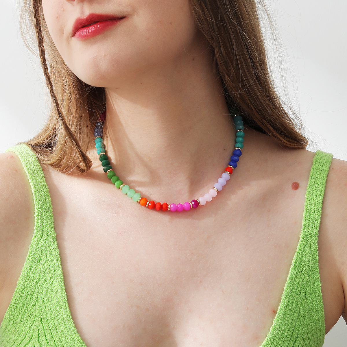Mode Schmuck Kontrast Farbe Multi-farbe Perlen Legierung Halskette display picture 1