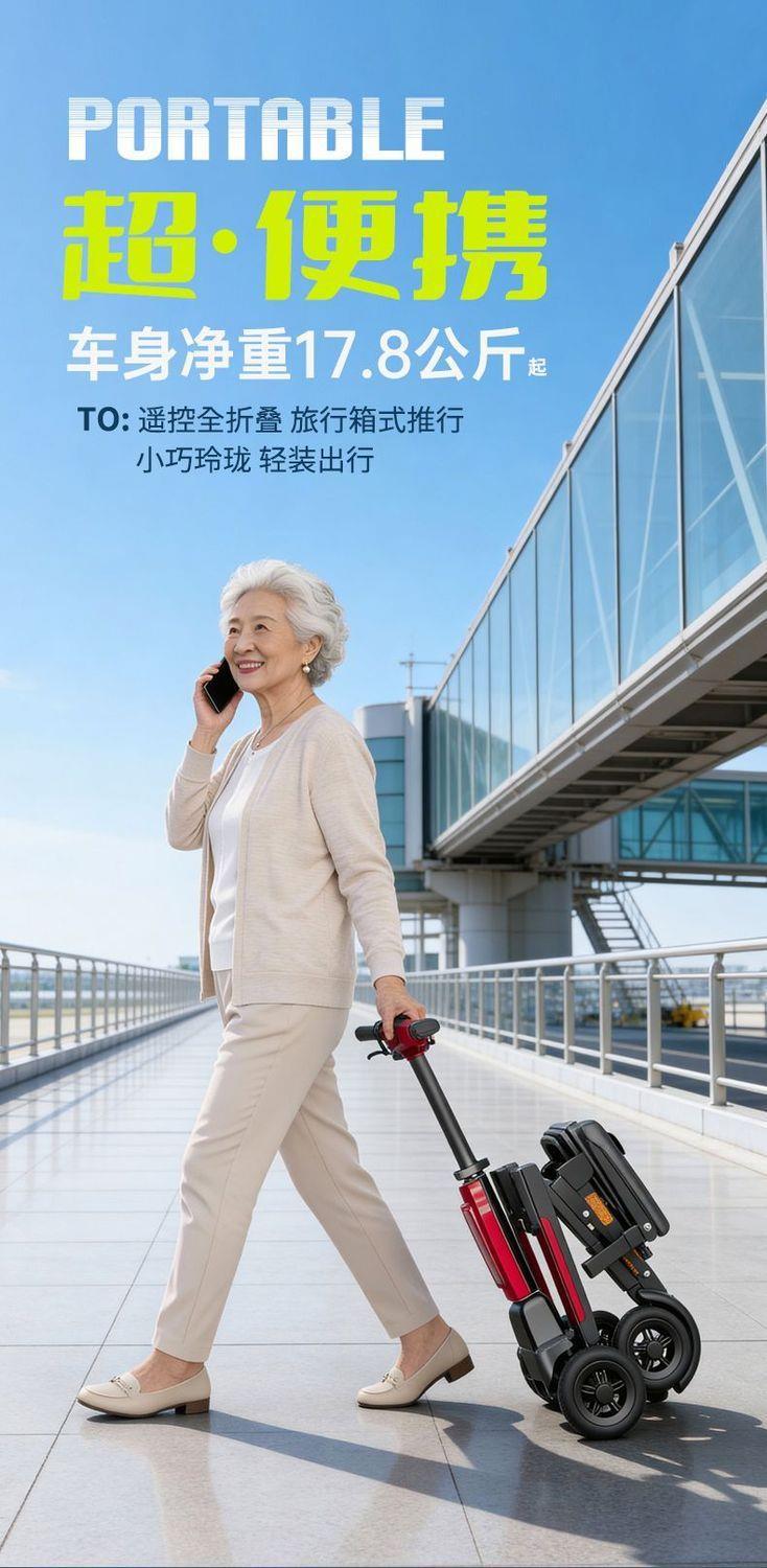 Elderly Mobility Scooter, Automatic Folding High-End Lightweight Electric Four-Wheeler, Small Electric Vehicle for Elderly Travel