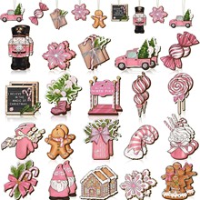 跨境新品20件圣诞节花环姜饼人胡桃夹子圣诞冬季创意派对木质挂件