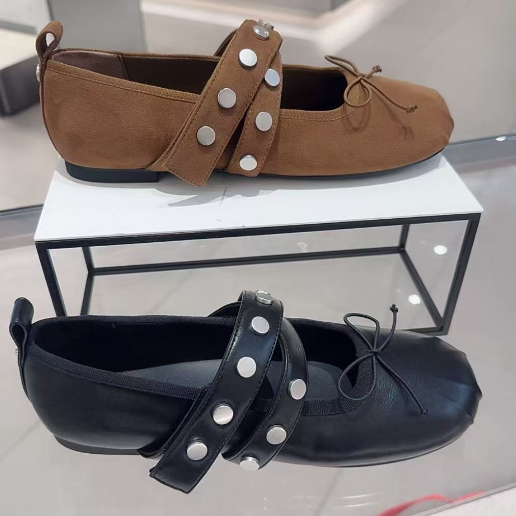 In Stock~25 Autumn New Small C Double-Buckle Mary Jane Shoes for Women, Flat Fashion Casual Outerwear Ballet Shoes K-1146