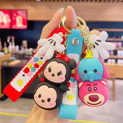 Cartoon Cute Strawberry Bear Jenga Keychain Mickey Minnie Car Bag Couple Female Keychain Small Gift