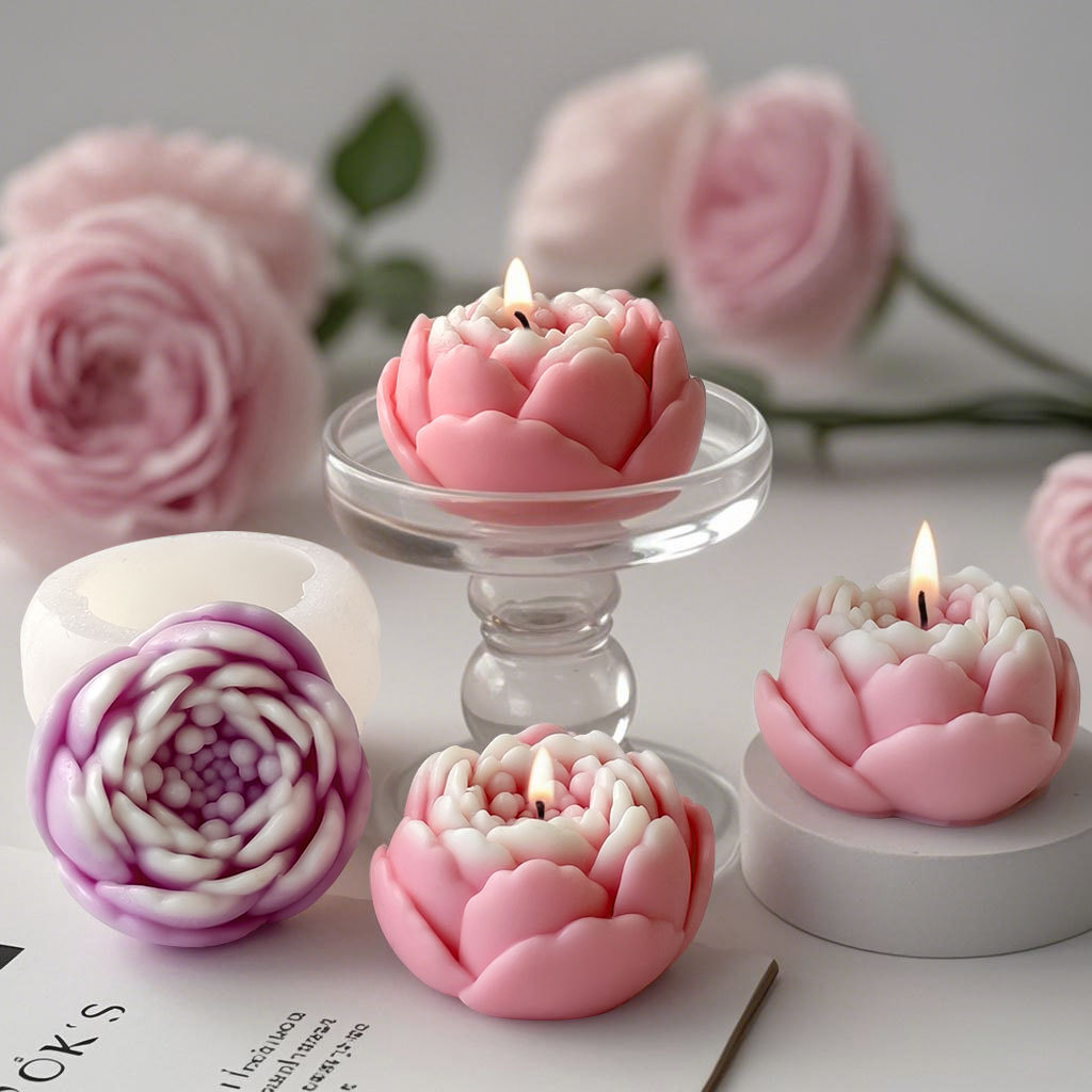 Jiahuimei Molde de pastel de peonía Flor de bricolaje Vela de aromaterapia de flores Jabón hecho a mano Molde de silicona de piedra de expansión