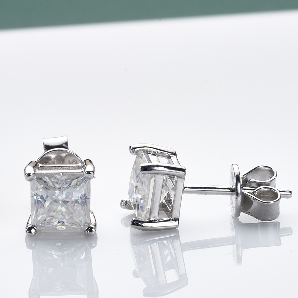 Princesa de plata esterlina 1 / 2 quilates suministro de fábrica de orejetos de piedra de mozanita cuadrados de plata esterlina fuente de orejetos