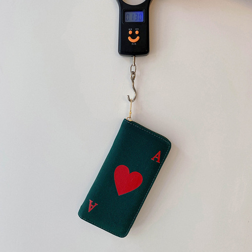  New Red Heart A Long Handbag Large Capacity Canvas Ladies Clutch Student Zipper Mobile Phone Bag Wallet