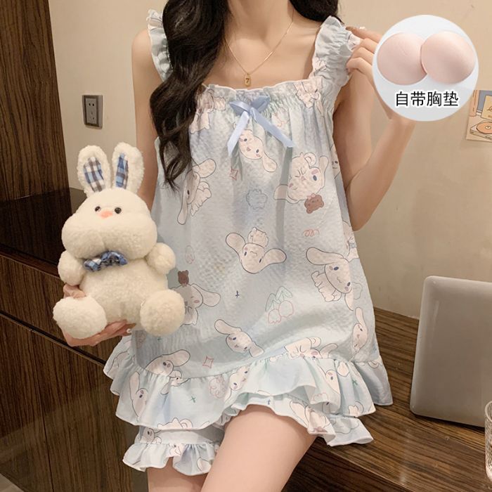 Cinturón de comercio exterior transfronterizo cojín en el pecho pijama niña verano camisola sexy dulce y lindo traje de servicio a domicilio fino