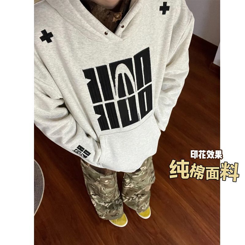 Heavy 450g cotton national tide American printed hooded vests for men and women ins high street loose couples niche coat