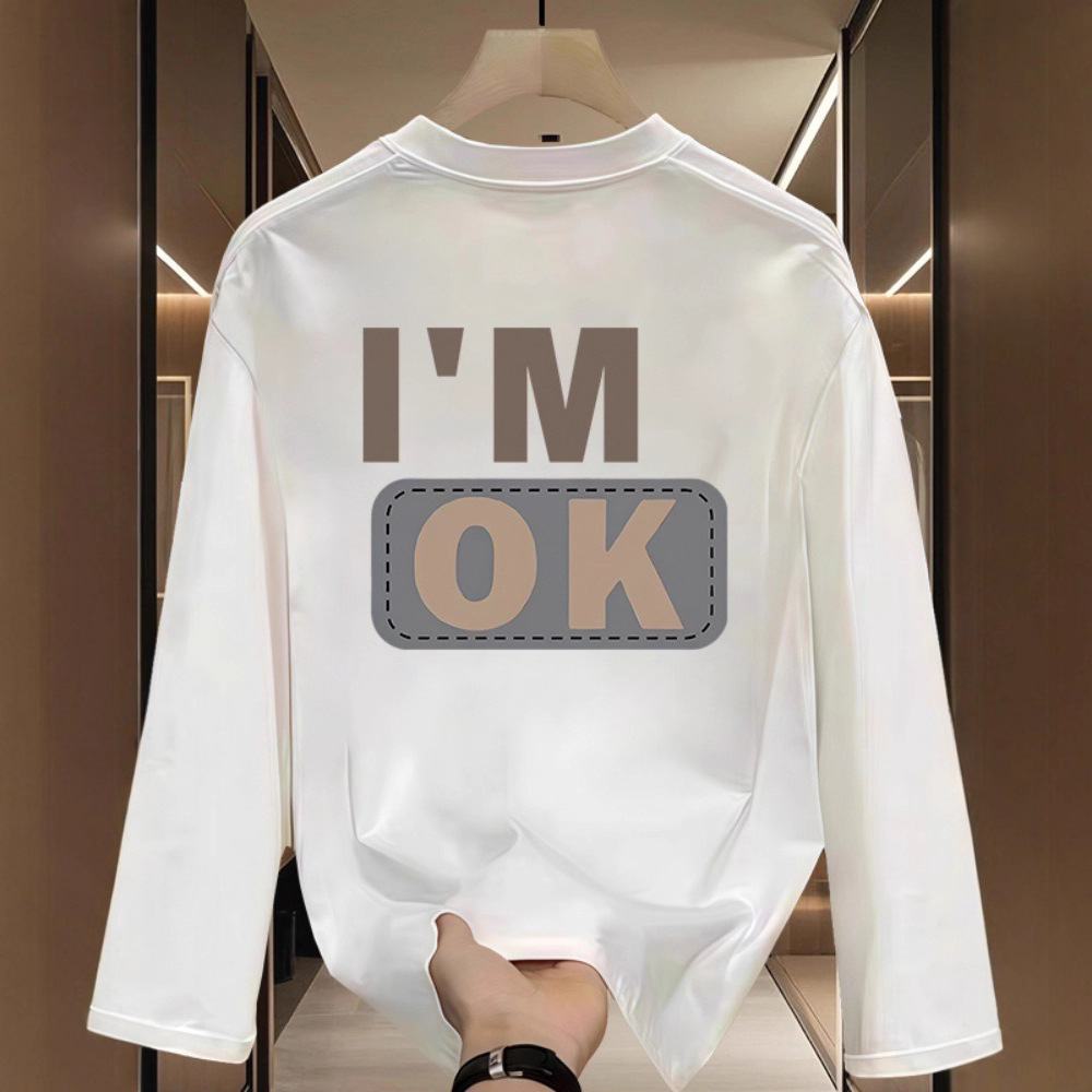 T-shirt da uomo a maniche lunghe in cotone - Maglietta basic a girocollo dalla vestibilità comoda per un look casual, tessuto morbido e traspirante, leggero e confortevole._voghion.com