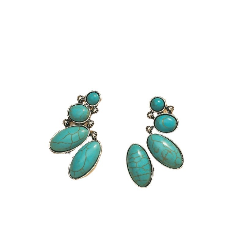 turquoise retro ethnic geometric earrings