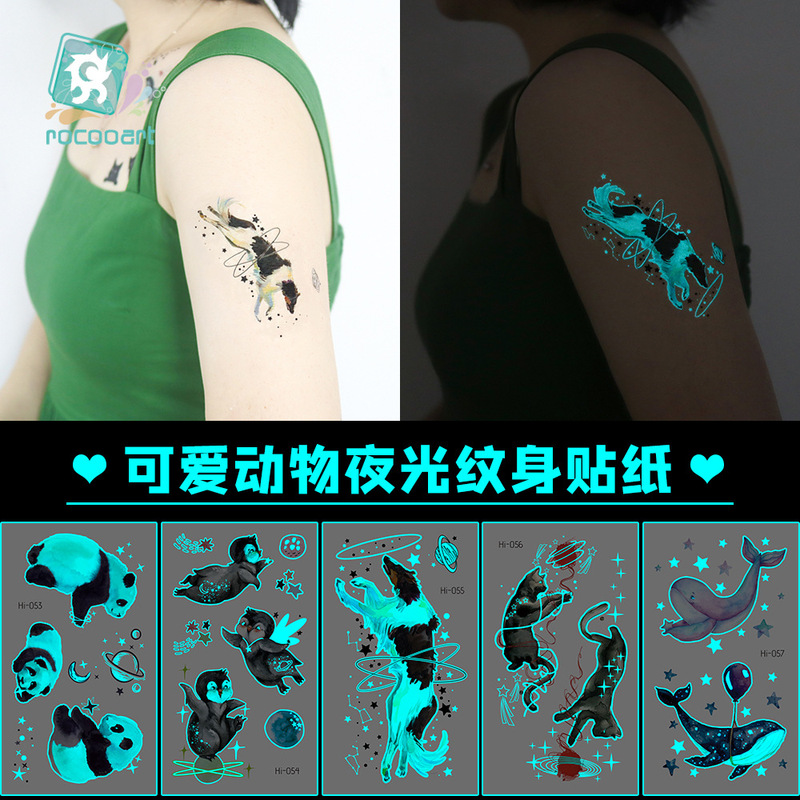 Cross-border supply of new blue luminous tattoo stickers waterproof small fresh cute animal tattoo stickers wholesale Cross-border supply of new blue luminous tattoo stickers waterproof small fresh cute animal tattoo stickers wholesale