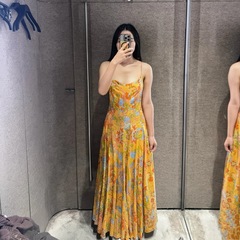 外贸批发2025秋季 ZA女士假风气质花朵印花吊带长款连衣裙8511050