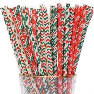 Christmas Paper Straws Santa Claus Christmas Tree Party Decorative Straws Disposable Degradable Drink Straws