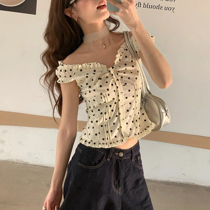 2026 Summer New French Retro Polka Dot Short-Sleeve Women's Lace Slimming Youthful Stylish Shirt Trend 2026 Summer New French Retro Polka Dot Short-Sleeve Women's Lace Slimming Youthful Stylish Shirt Trend