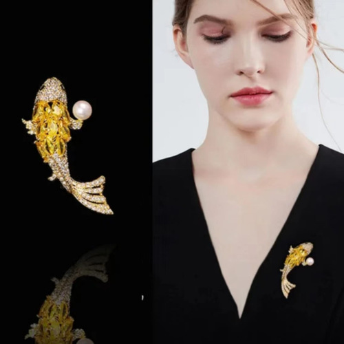 New Yearfish Micro-set Zirconia Fashion Brooch Necklace High-end Stylish Personal Accessory Women Wholesale