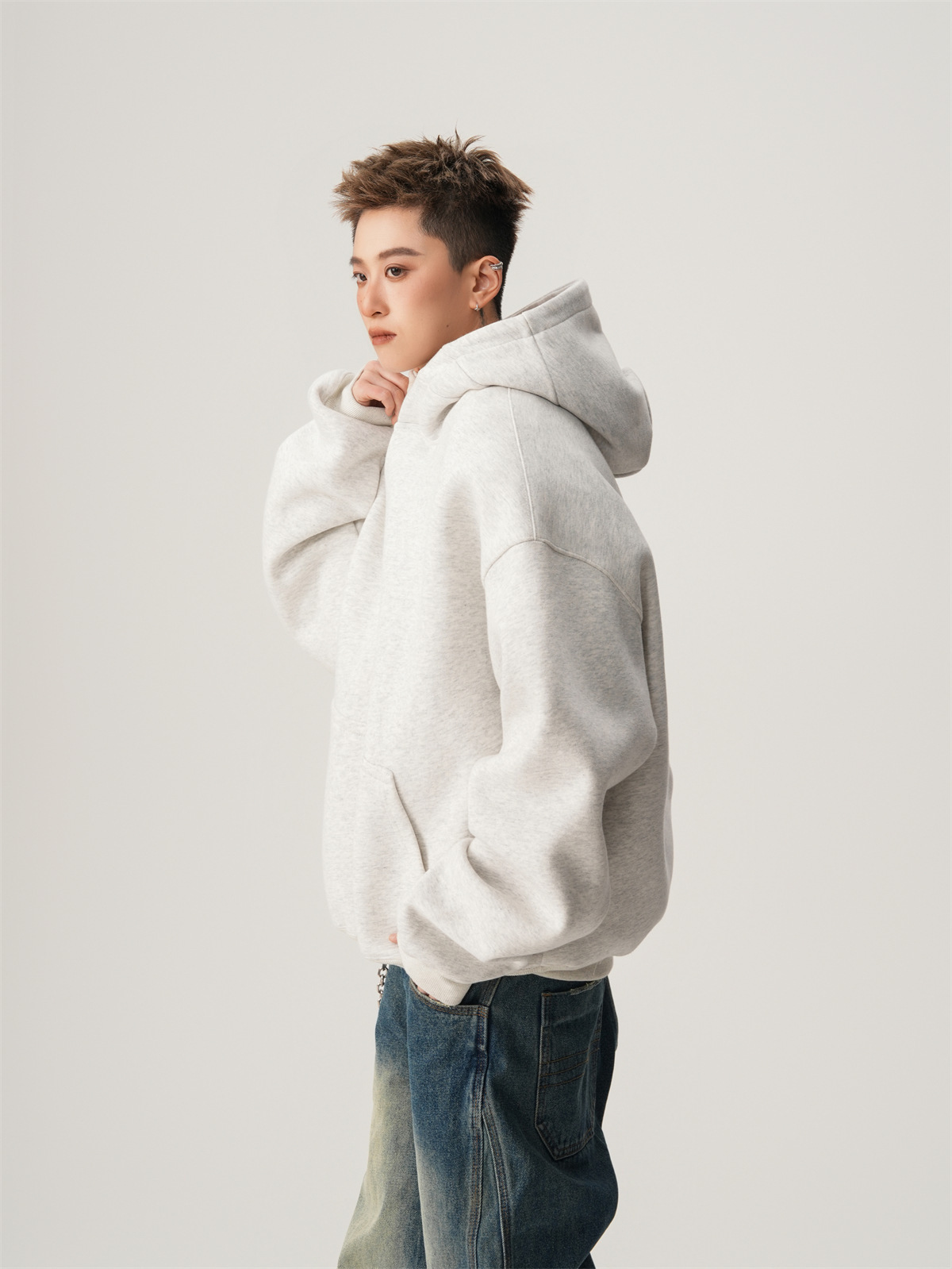 Hooded Sweater Men's Heavy American Trendy Short Jacket High Street Loose Stiff Hoodie_viptrois.com