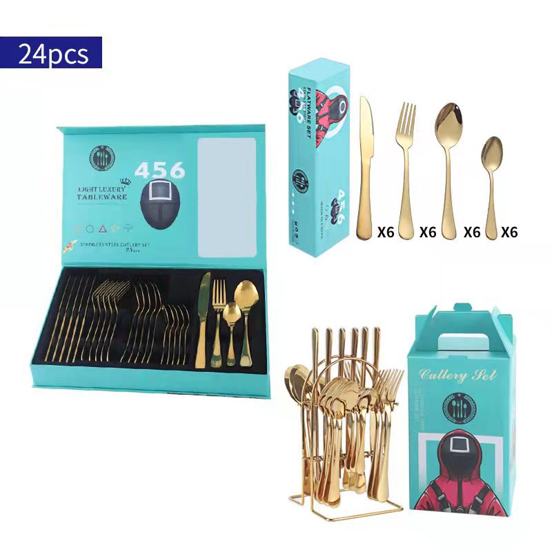 Amazon transfronteriza 1010 vajilla de acero inoxidable conjunto de 24 piezas cuchillo de filete occidental, tenedor y cuchara traje de celebridad de Internet regalo de vacaciones