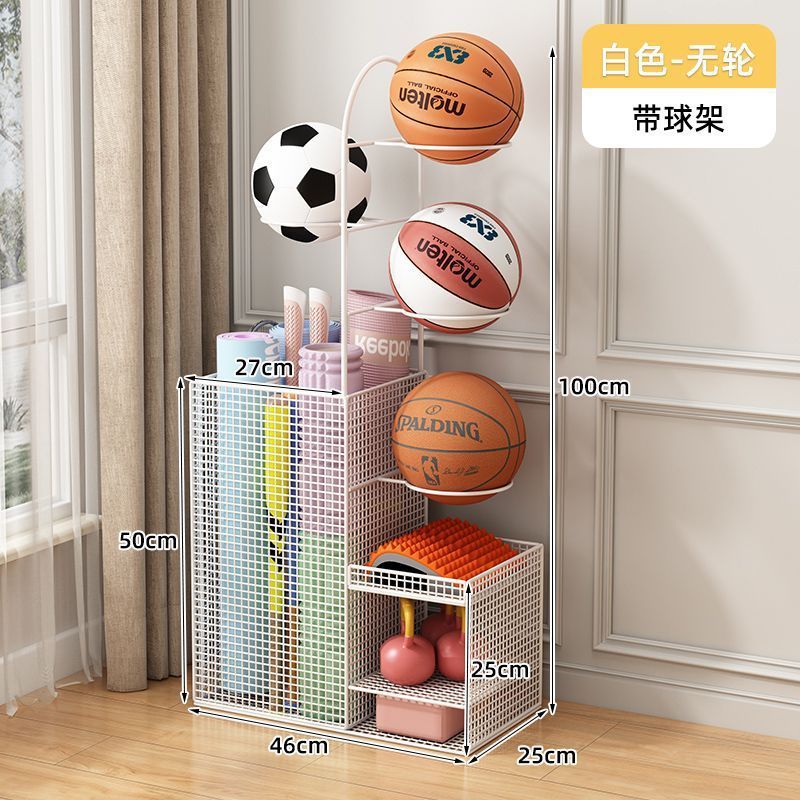 Rack de almacenamiento de baloncesto para equipos de gimnasio de deporte interior doméstico rack de almacenamiento de bádminton tipo mat de yoga cesta de almacenamiento con rueda